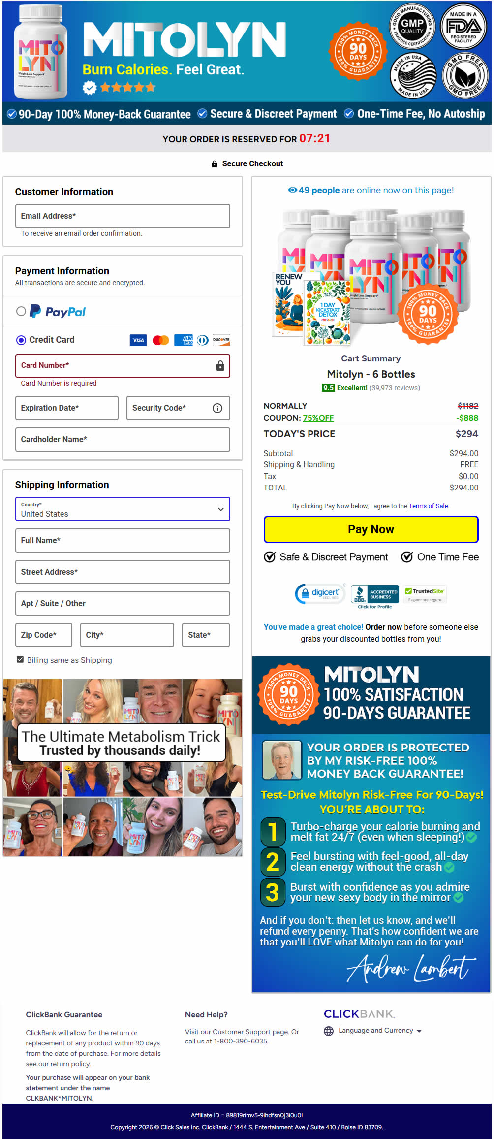 Mitolyn Order Checkout Page